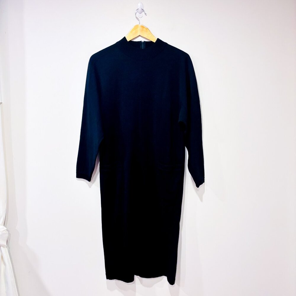 SPANNER Black Wool Knit Sweater‎ Dress | Minimalist Vintage Cozy | Small *